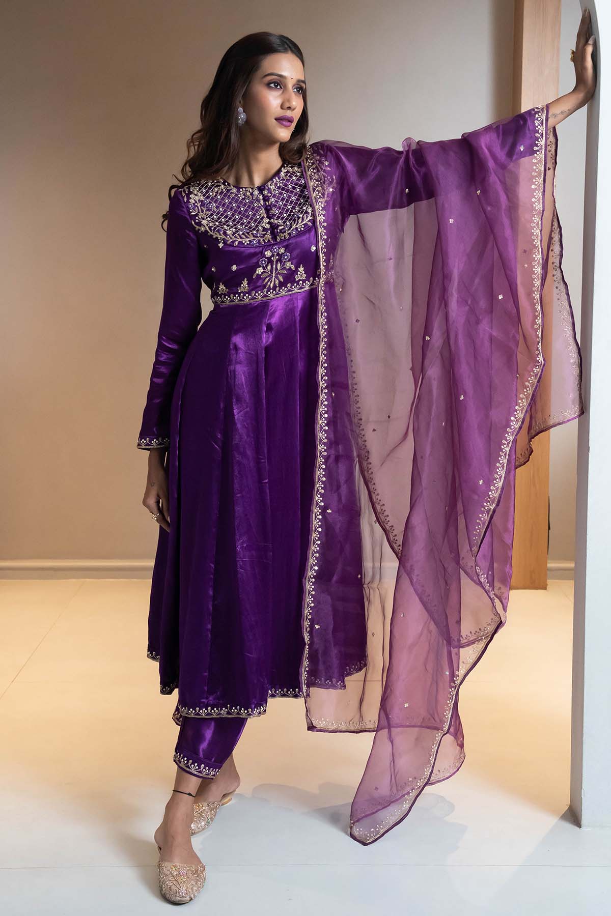 Buy Purple Thread Work Kurta Set by Aavya for women online at ScrollnShops