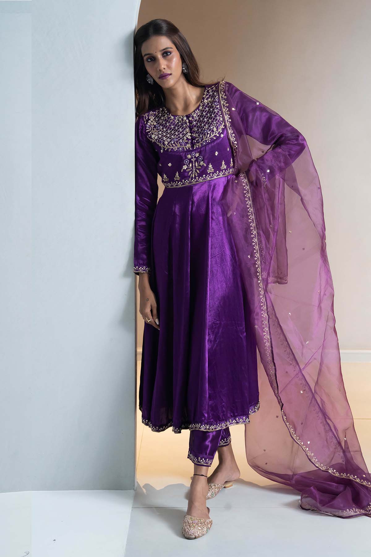 Purple Thread Work Kurta Set