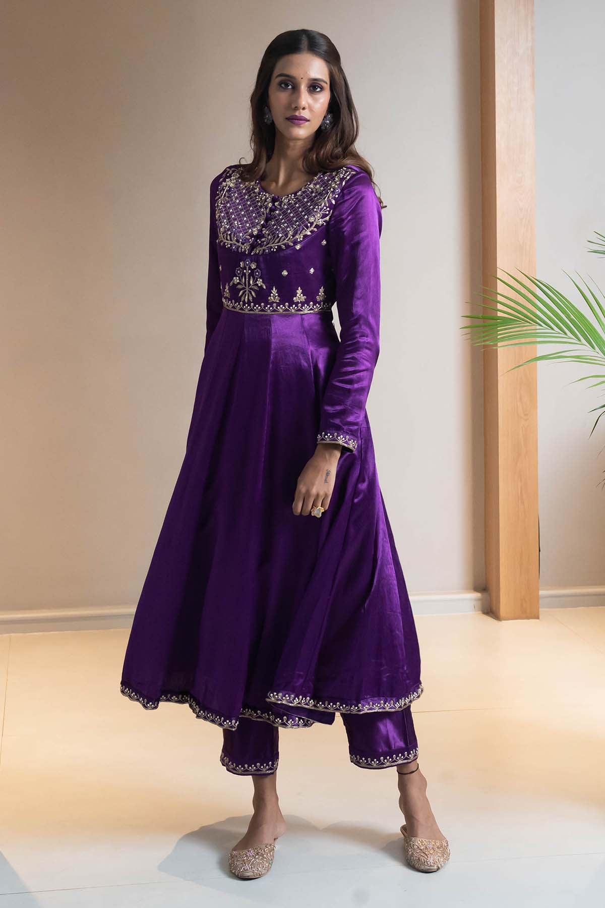Purple Thread Work Kurta Set