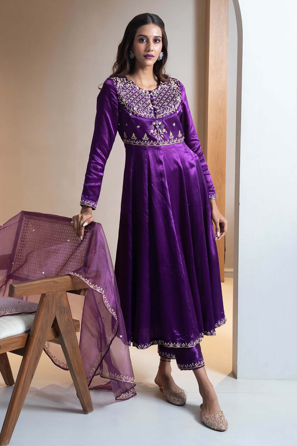 Purple Thread Work Kurta Set