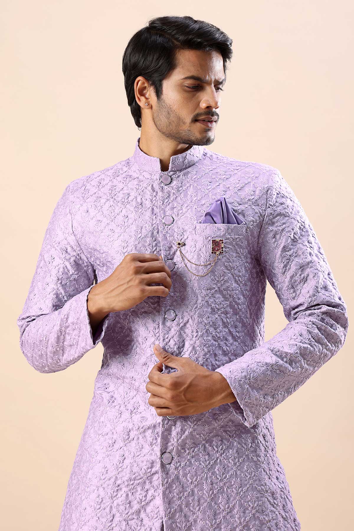 Purple Thread Work Sherwani Set