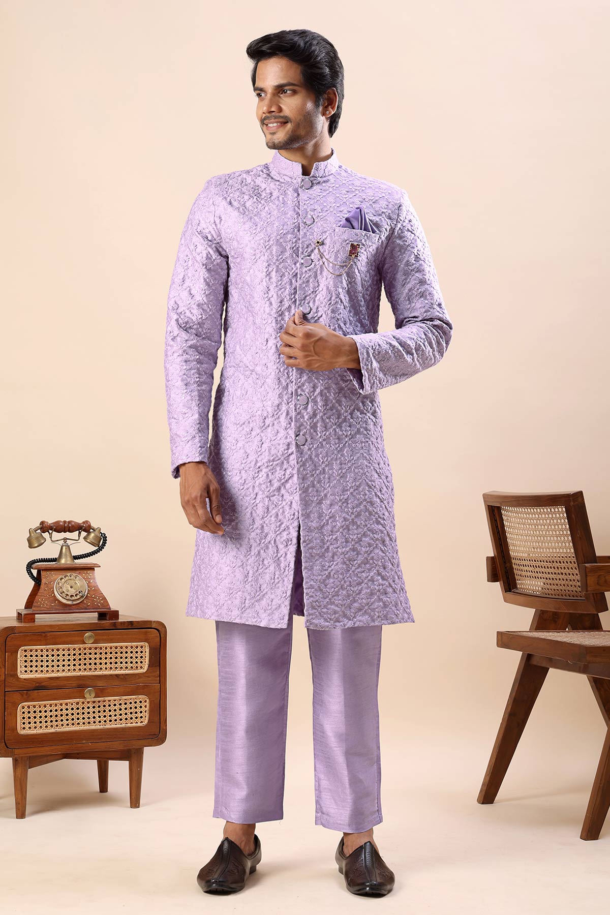Buy Purple Thread Work Sherwani Set for men by Aastha Fashion online available at scrollnshops