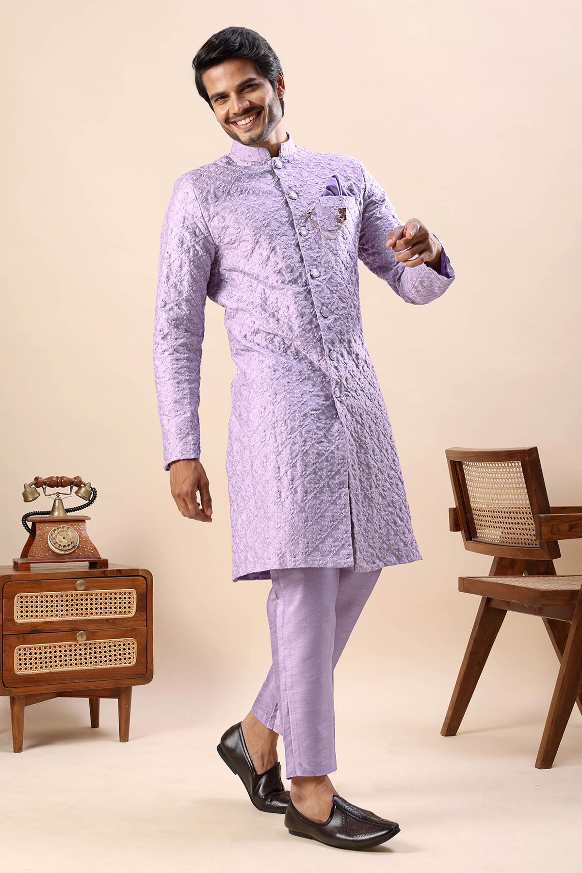Purple Thread Work Sherwani Set