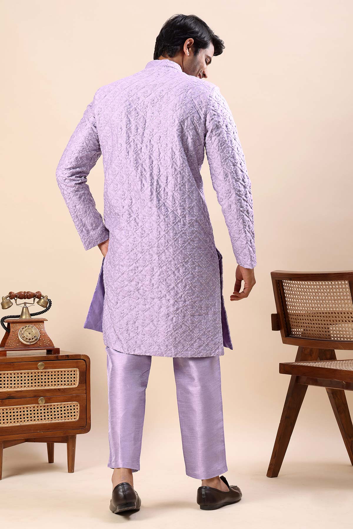 Purple Thread Work Sherwani Set