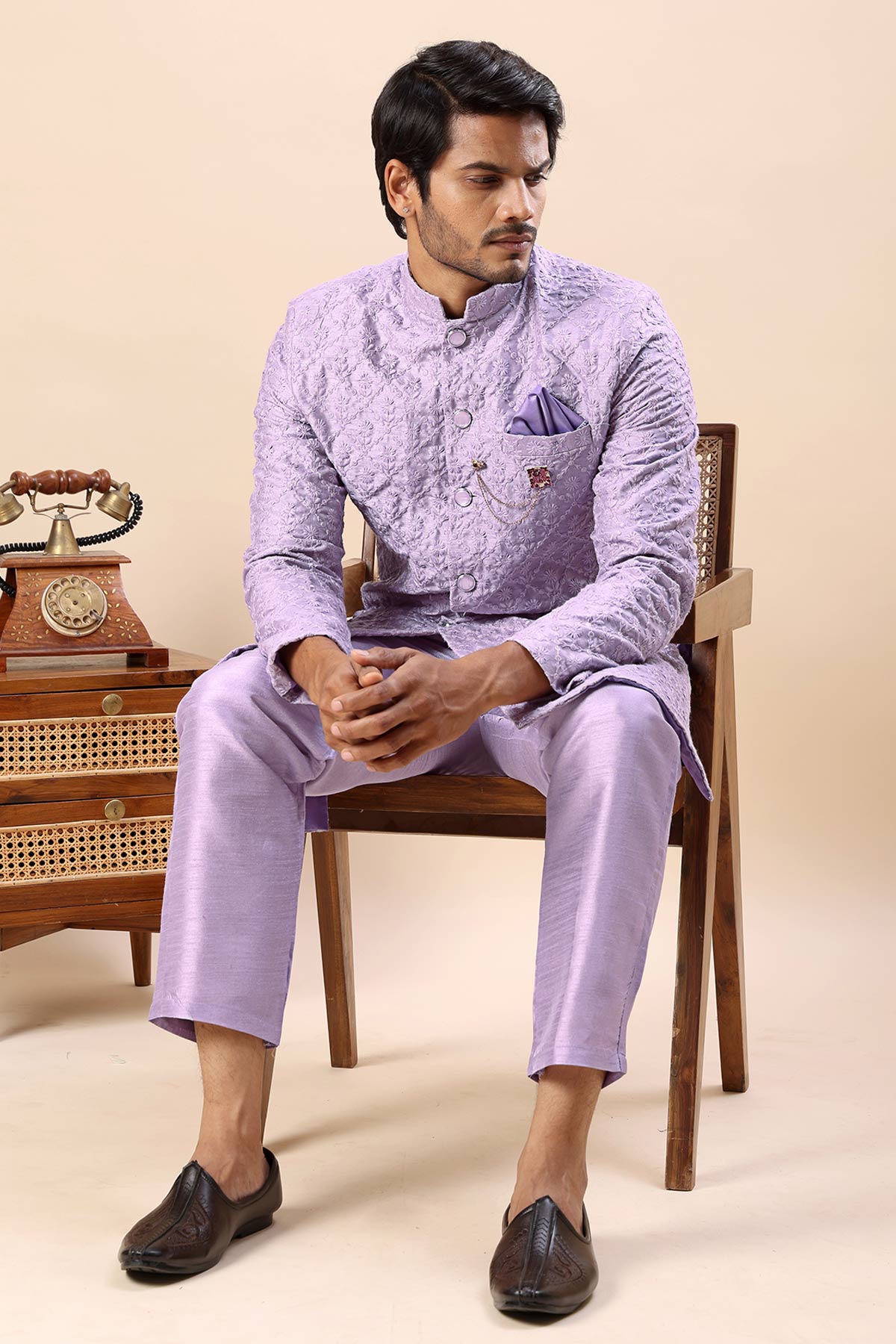 Purple Thread Work Sherwani Set