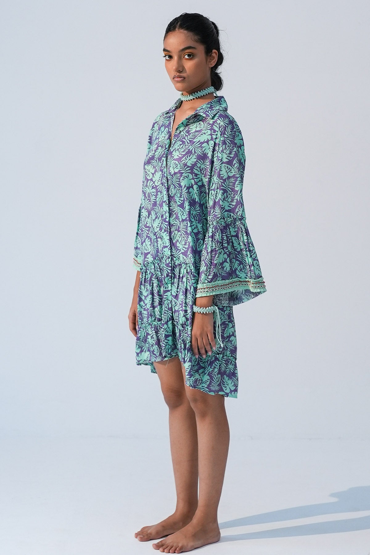 Purple Tiered Collar Mini Dress