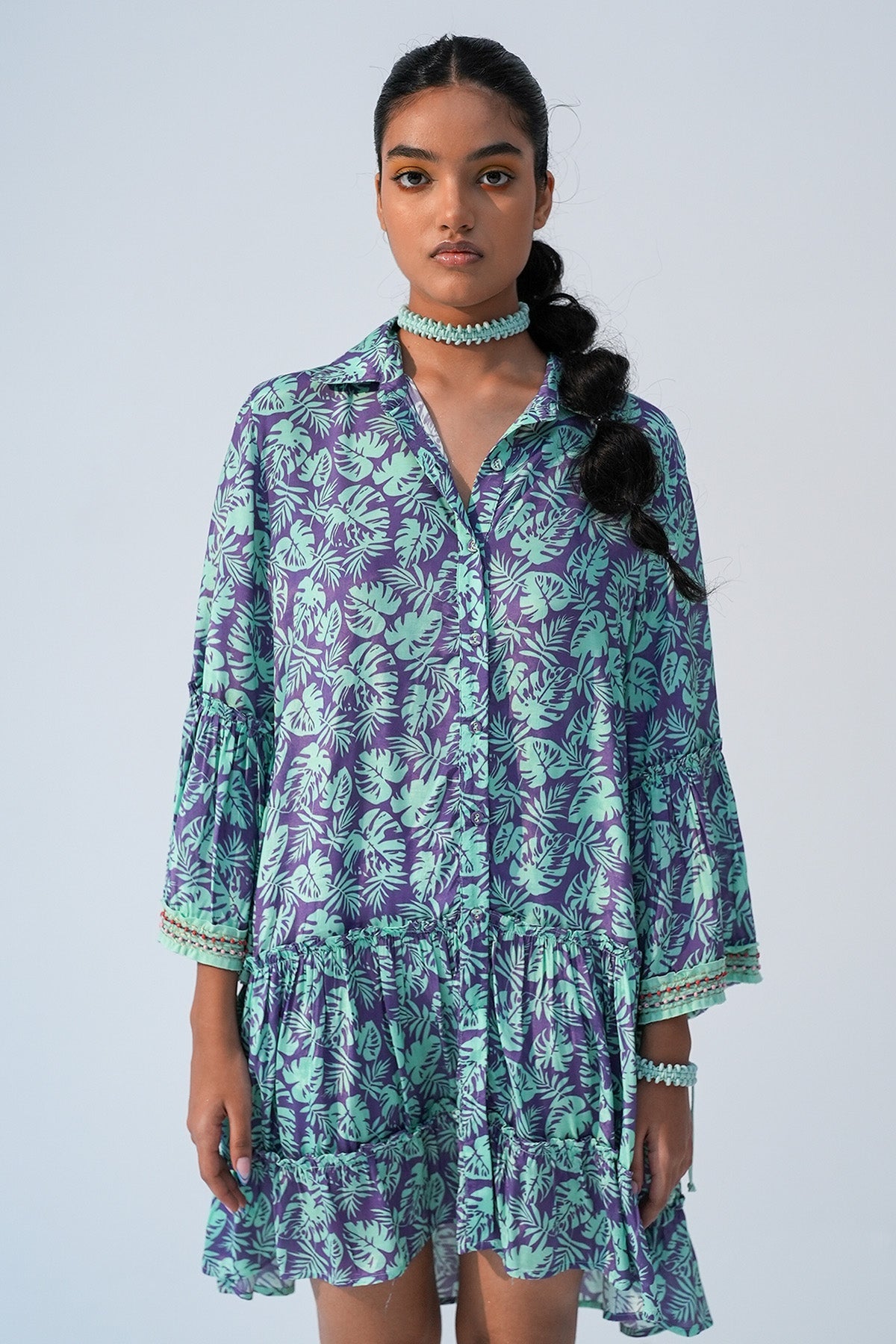 Buy Purple Tiered Collar Mini Dress by Beachbum for women online at ScrollnShops