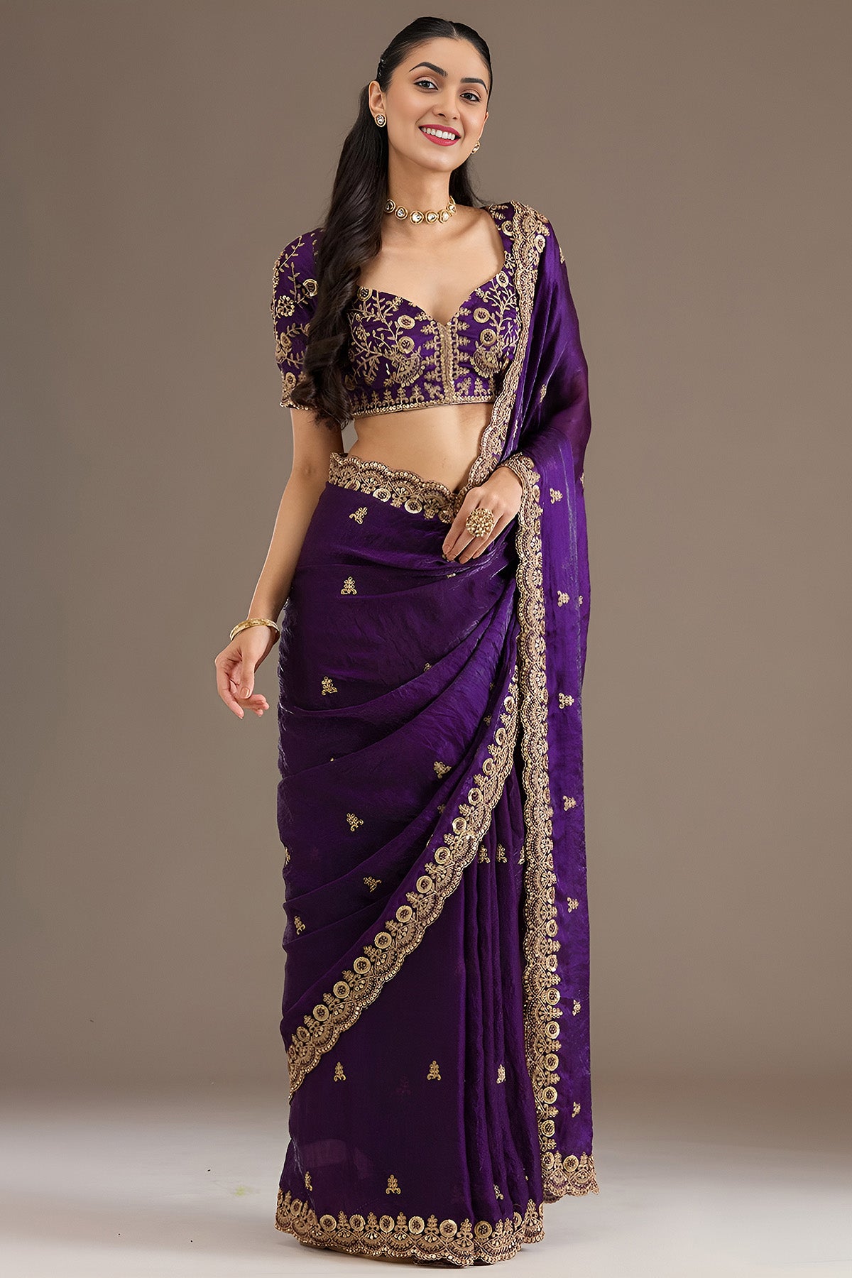 Purple Tissue Dori & Zari Saree
