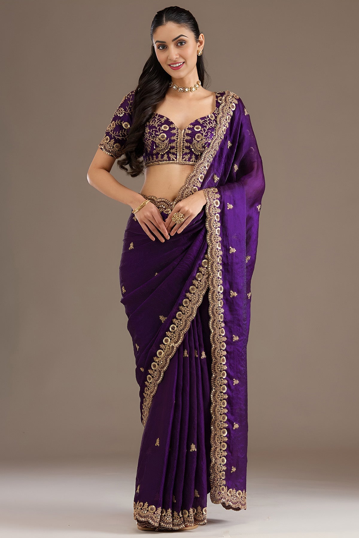Buy Purple Tissue Dori & Zari Saree for women by Aastha Fashion online available at scrollnshops