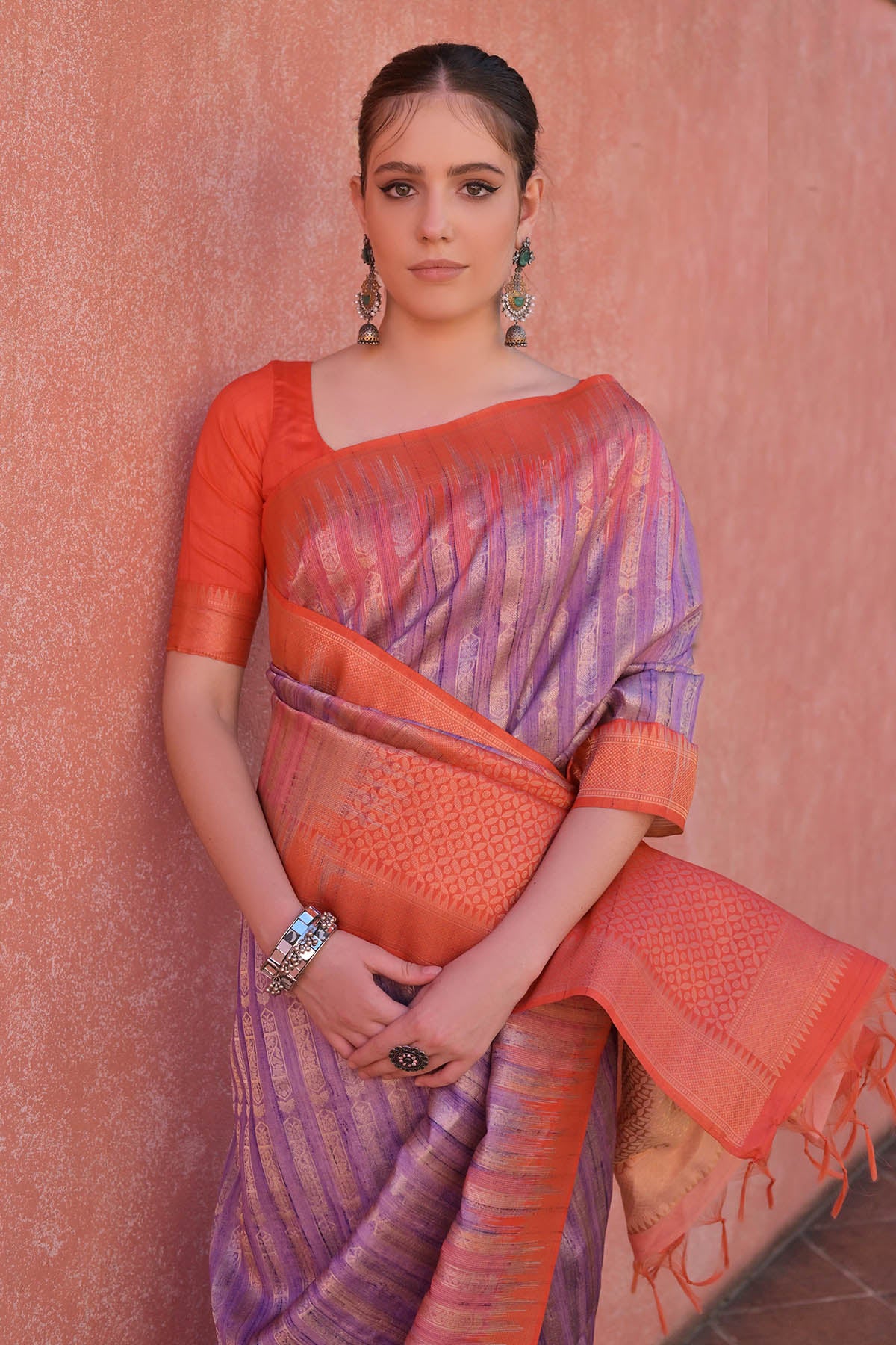 Purple Tussar Silk Zari Saree