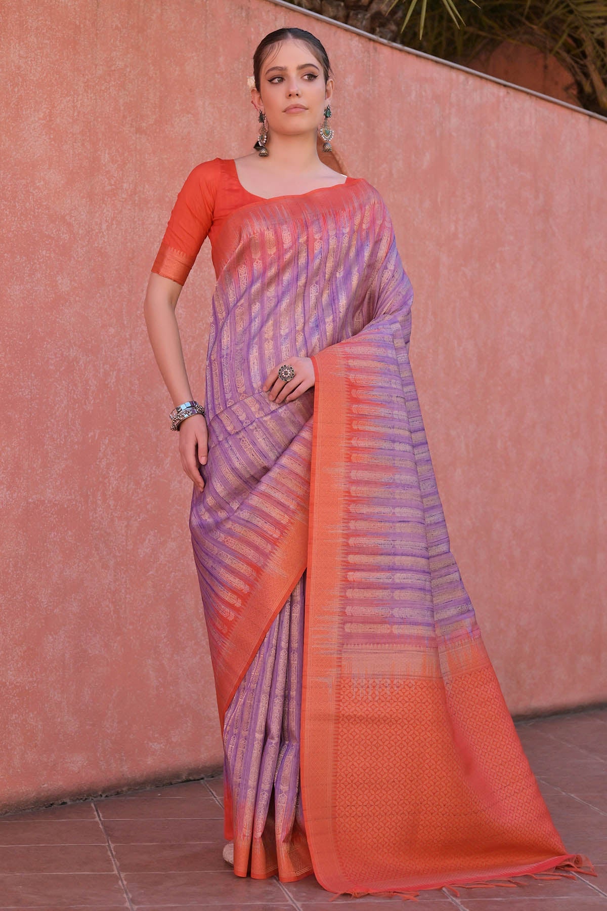 Buy Purple Tussar Silk Zari Saree by Lili Lala for women online at ScrollnShops