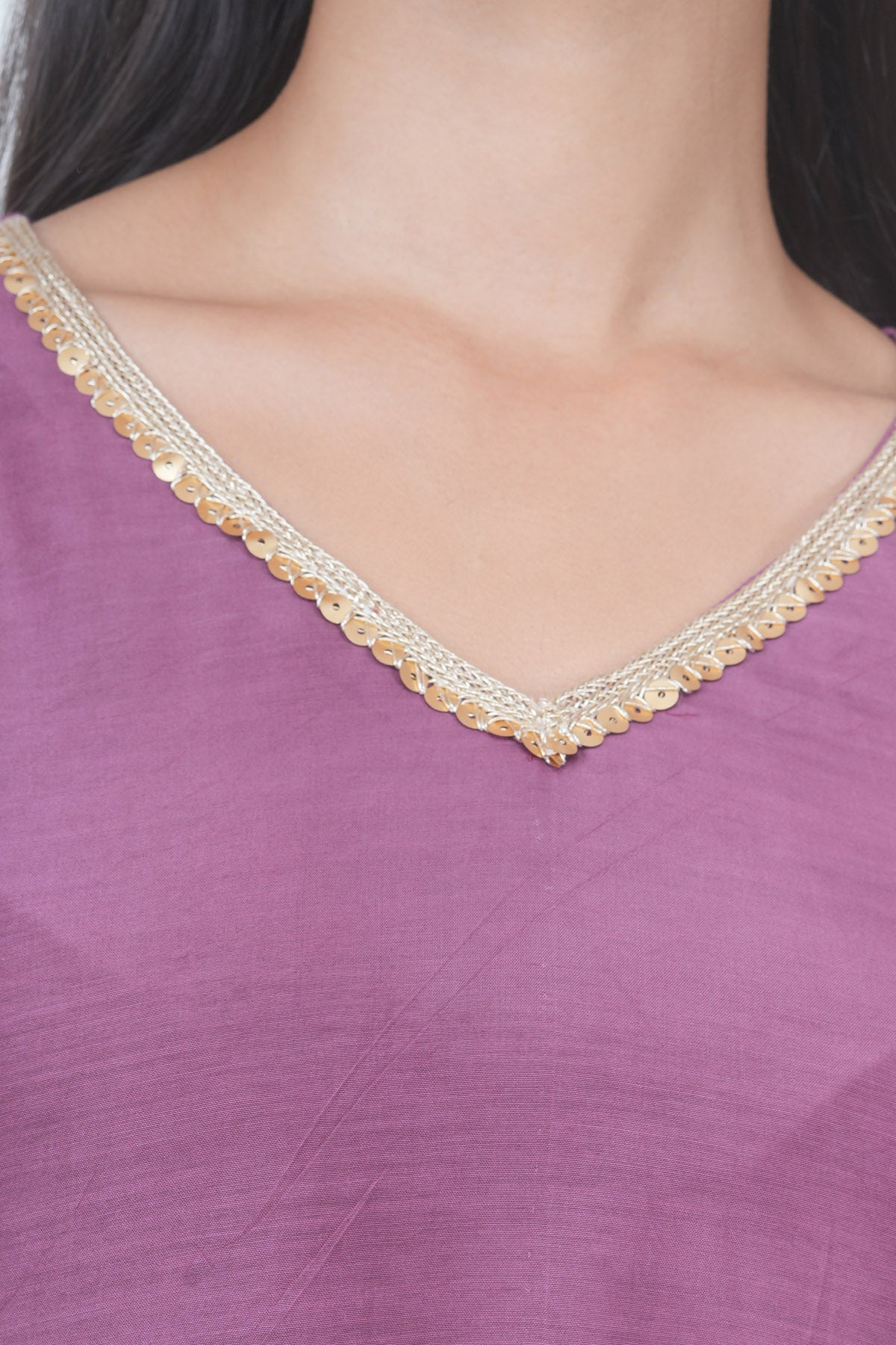 Purple V-Neck Flared Kurta Set