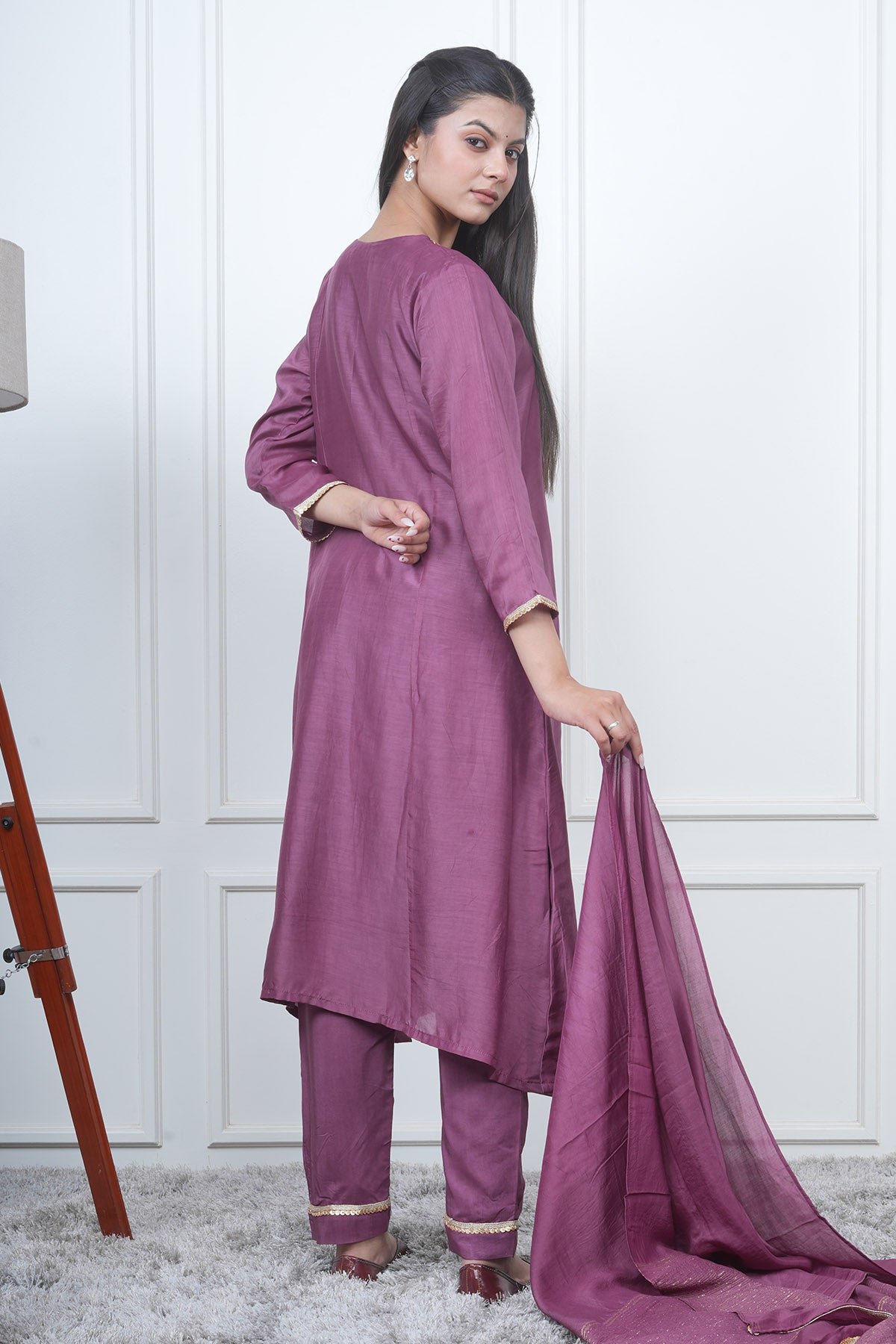 Purple V-Neck Flared Kurta Set