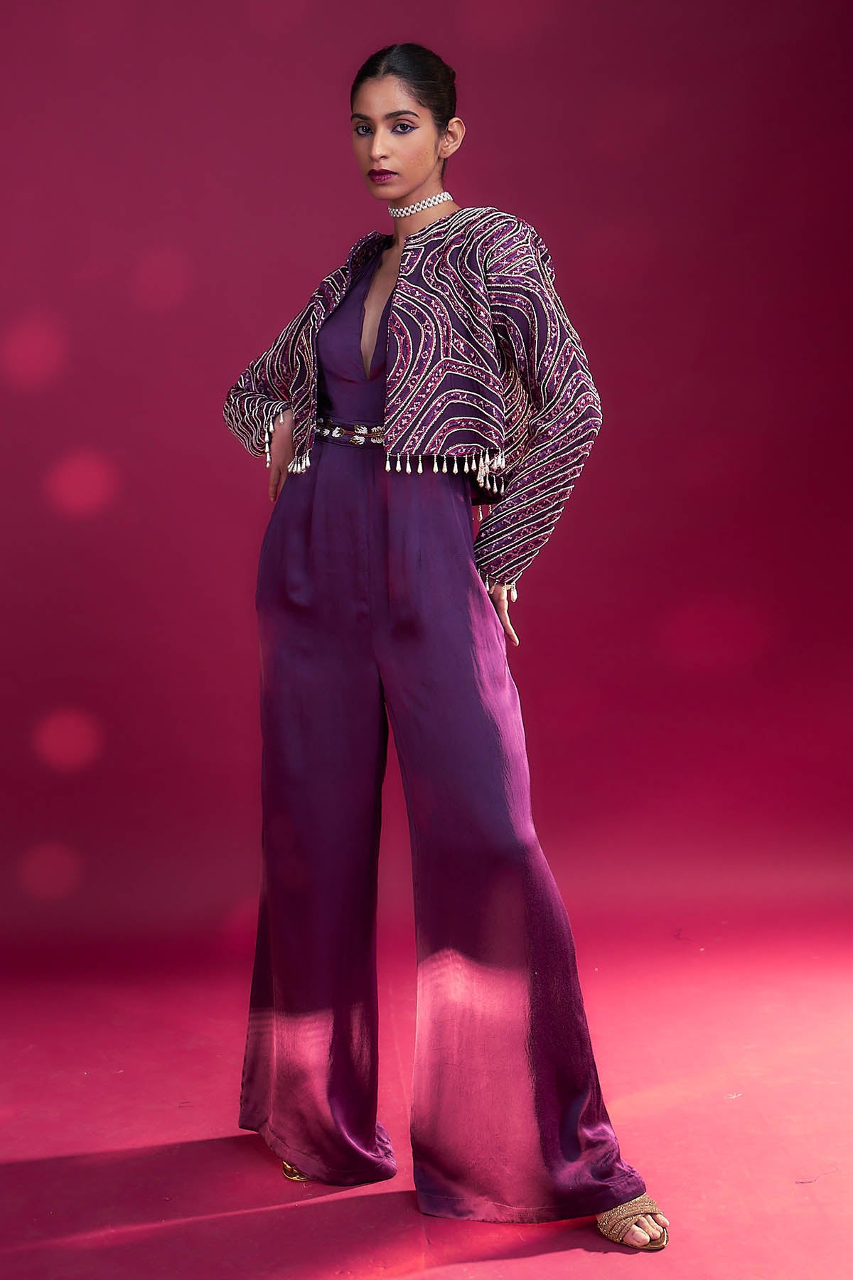 Purple V-Neck Jumpsuit & Jacket