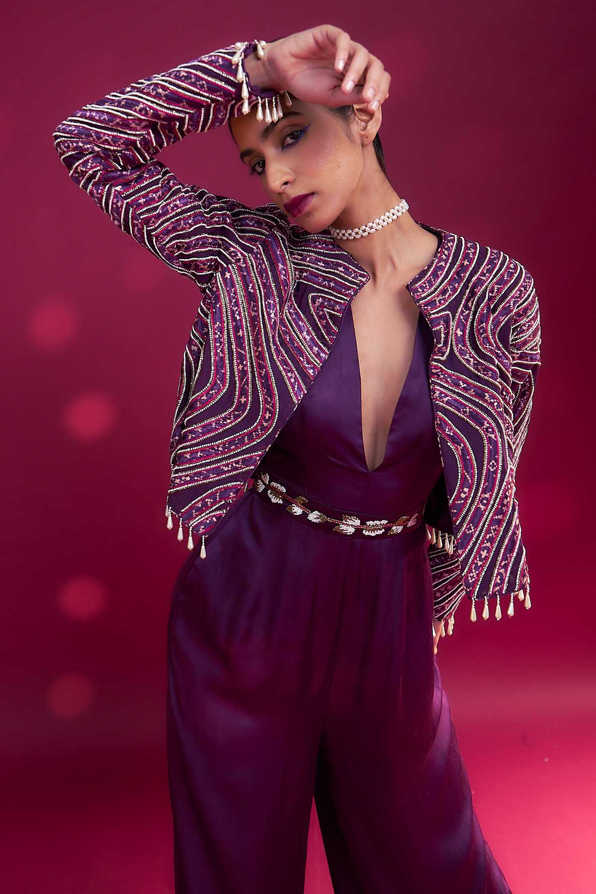 Purple V-Neck Jumpsuit & Jacket