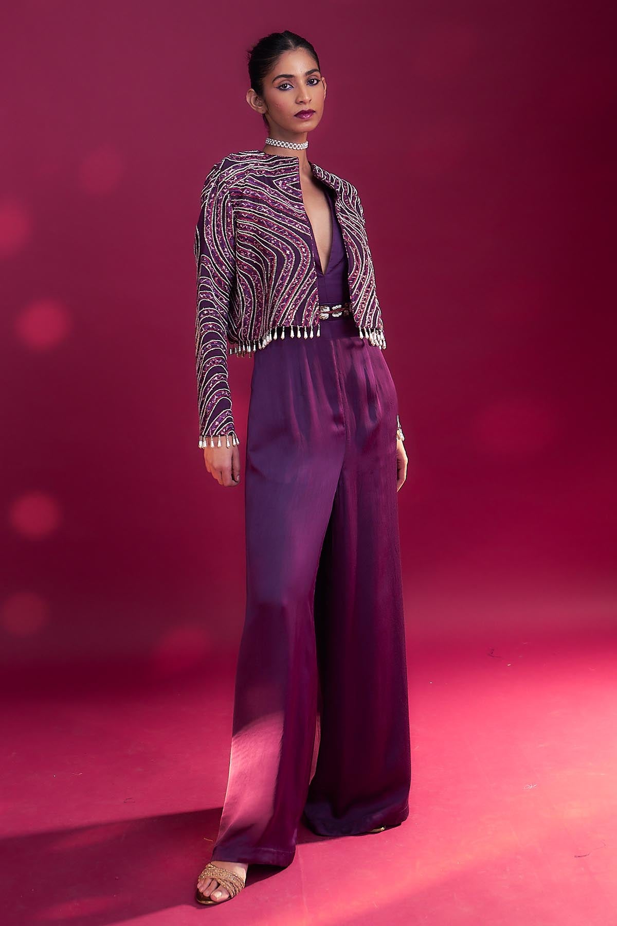 Purple V-Neck Jumpsuit & Jacket