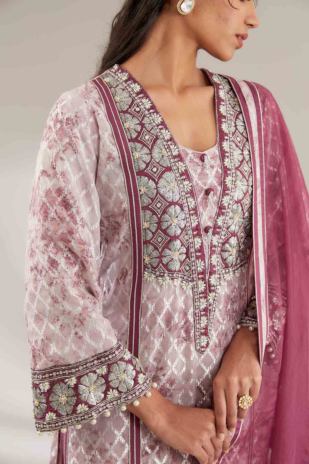 Purple V-Neck Long Kurta Set