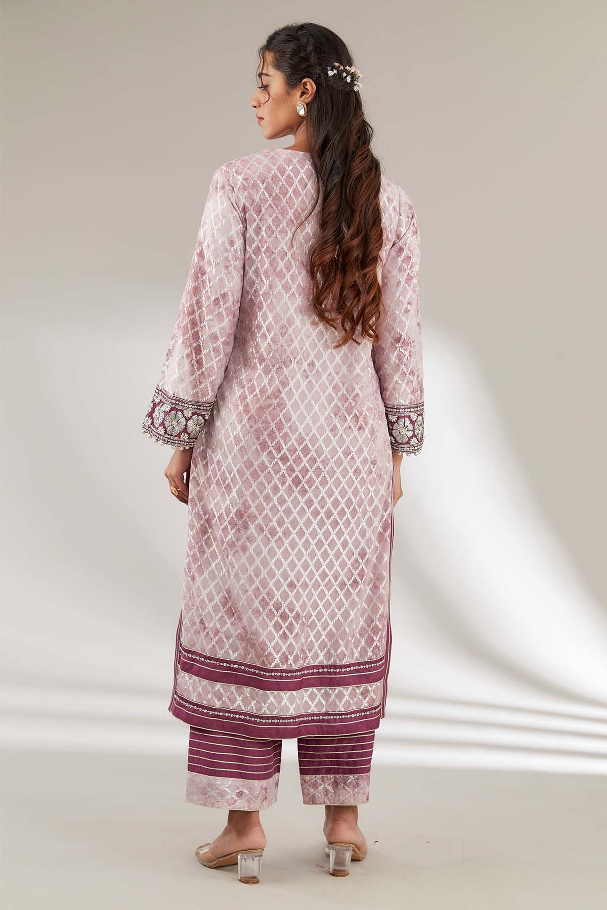 Purple V-Neck Long Kurta Set