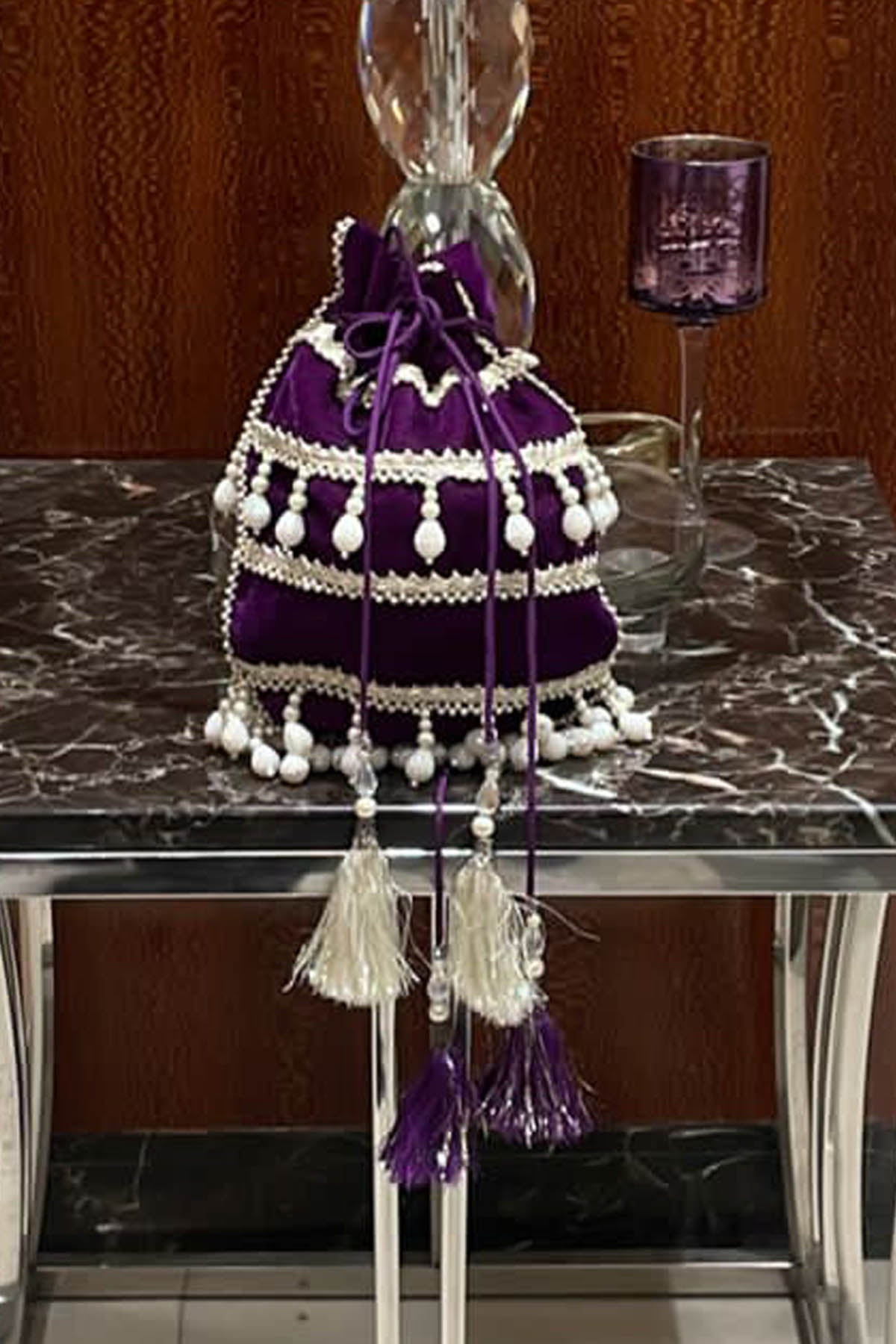 Buy Purple Velvet Embroidered Potli Online