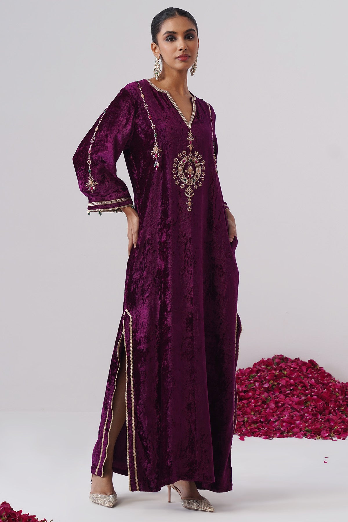 Purple Velvet Embroidery Kaftan