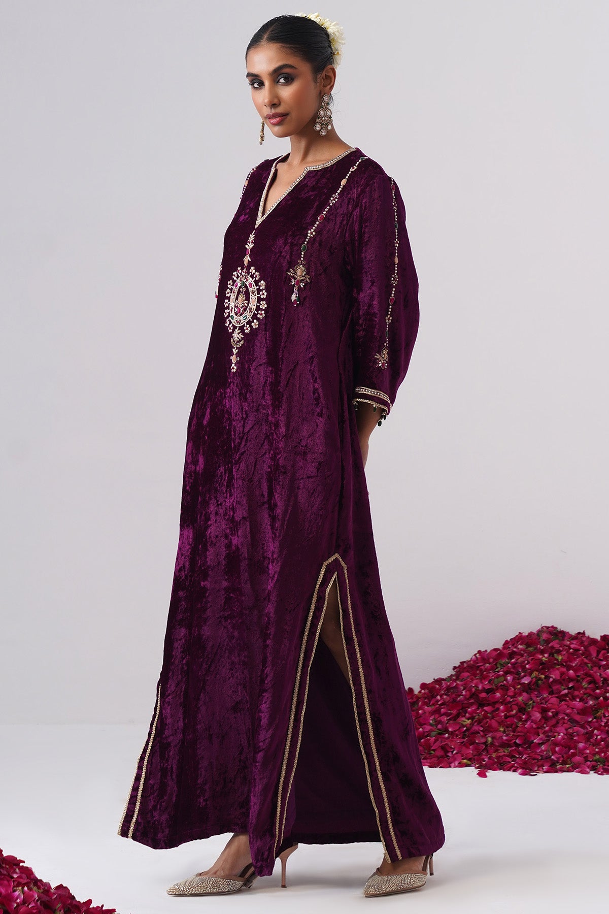 Purple Velvet Embroidery Kaftan