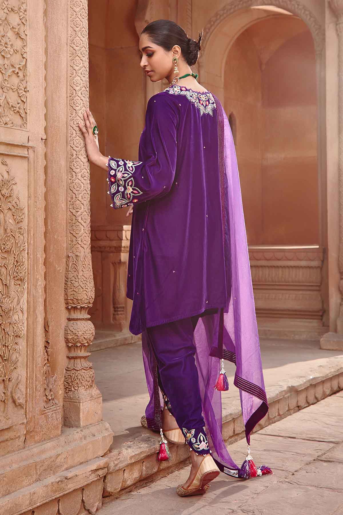 Purple Velvet Gota Dhoti Set