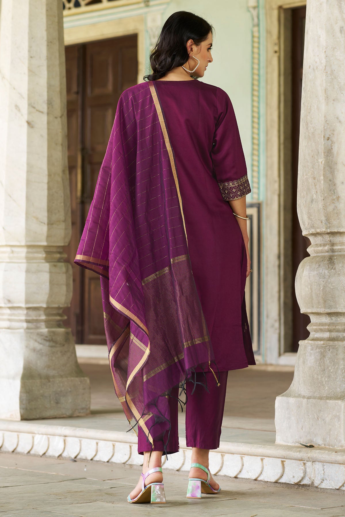 Purple Viscose Rayon Kurta Set