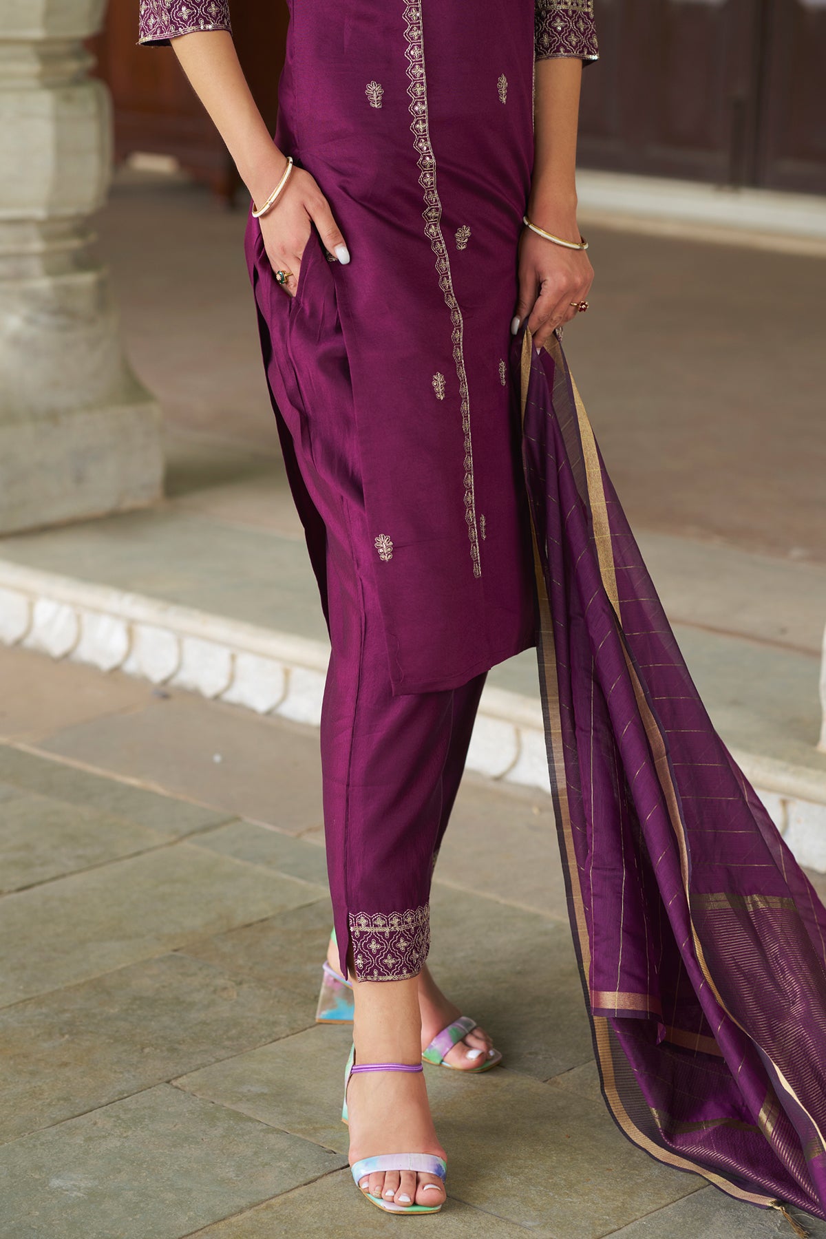 Purple Viscose Rayon Kurta Set