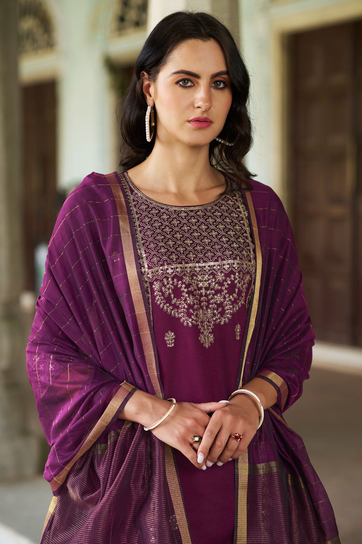 Purple Viscose Rayon Kurta Set