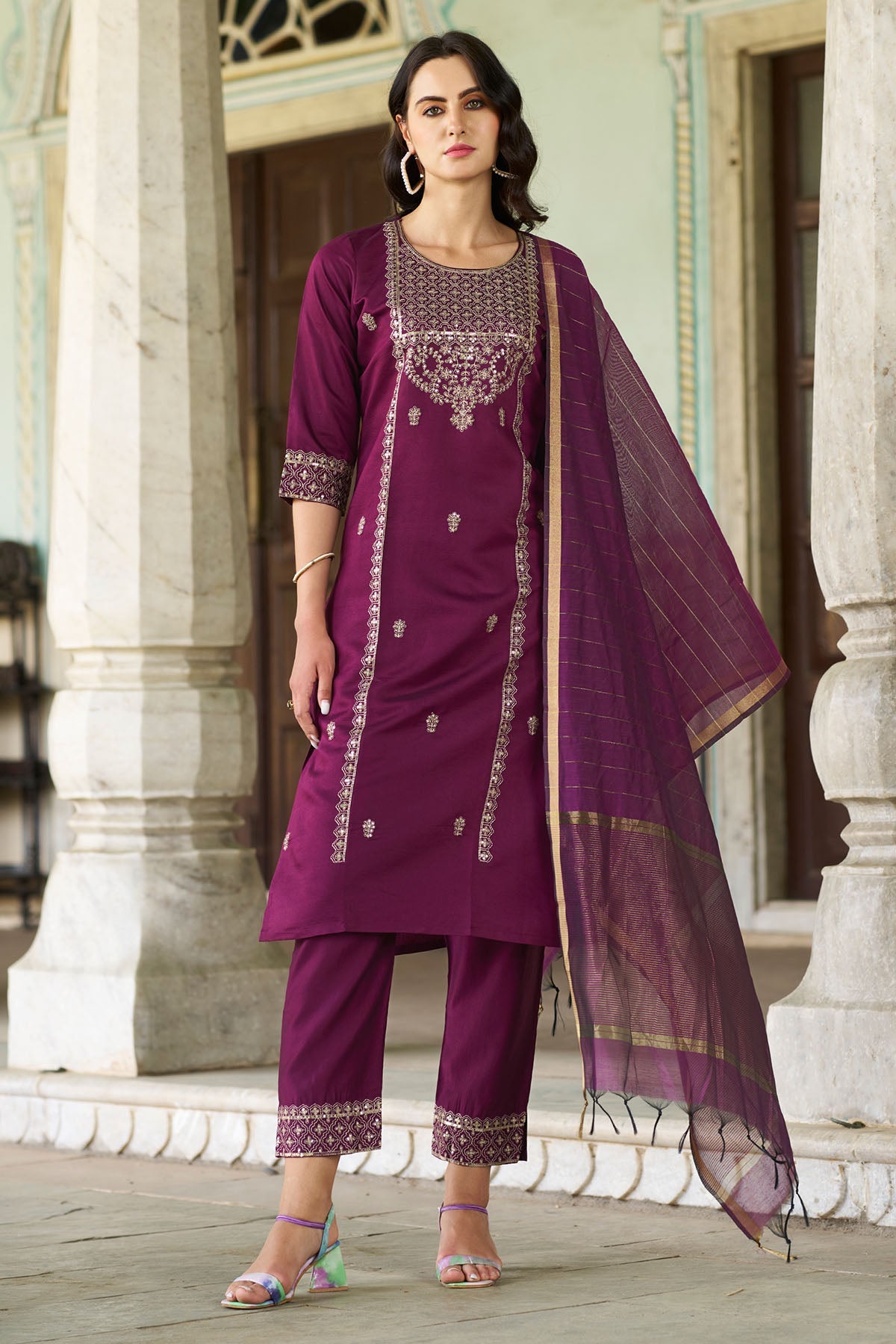 Buy Purple Viscose Rayon Kurta Set for women by Aastha Fashion online available at scrollnshops