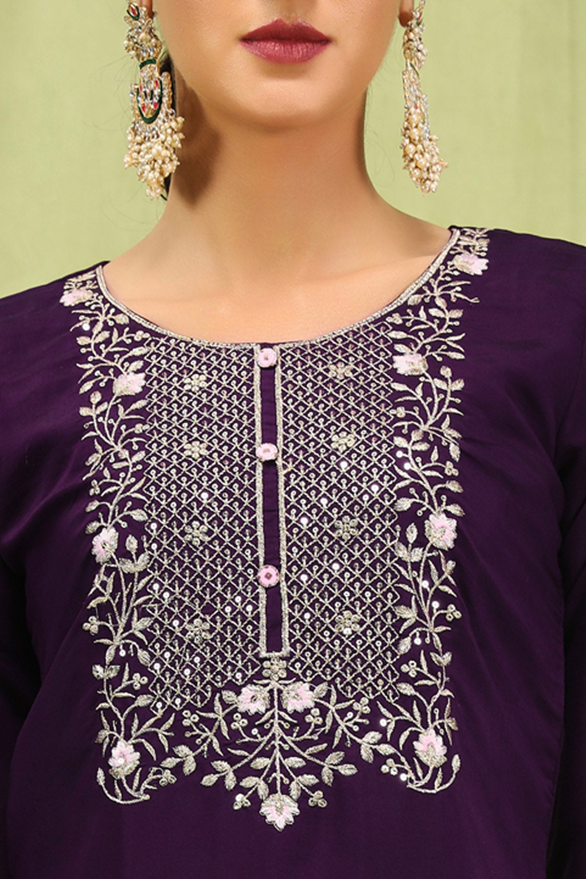 Purple Viscose Silk Kurta Set