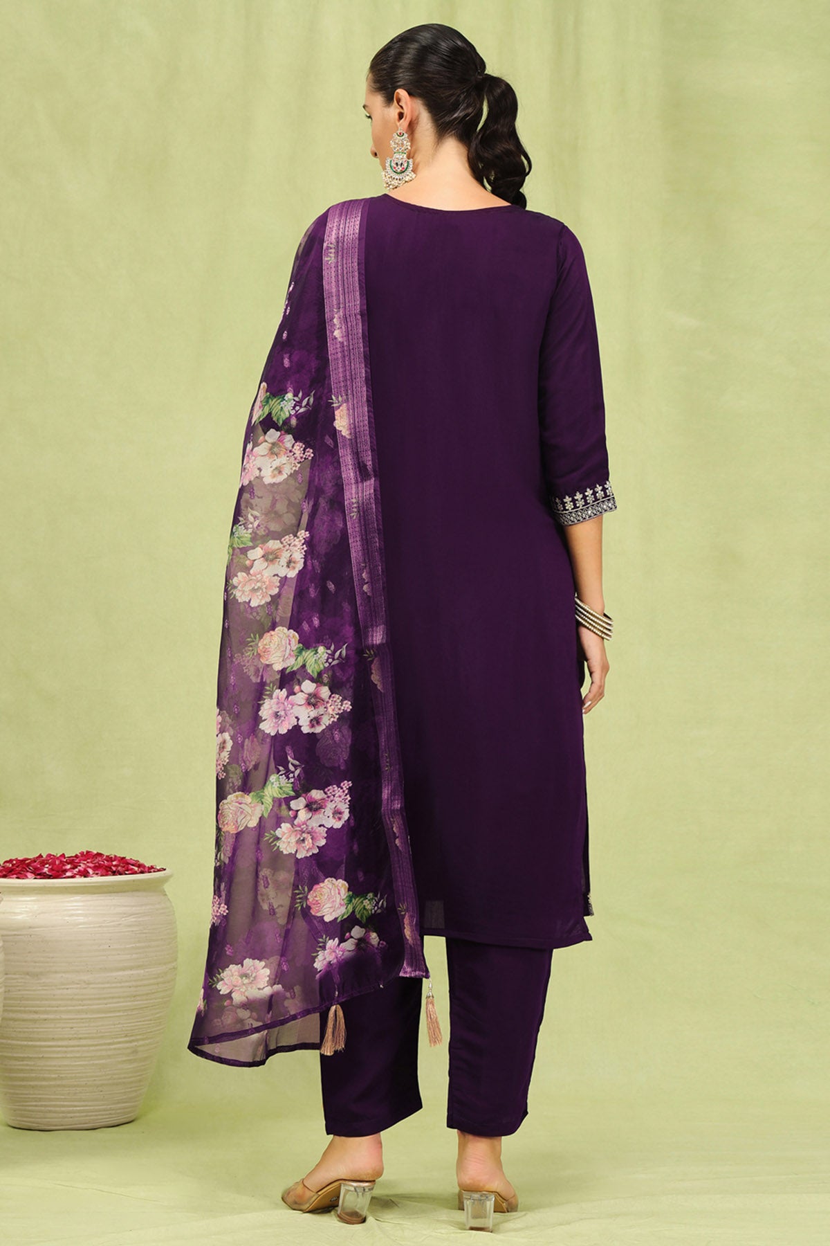 Purple Viscose Silk Kurta Set