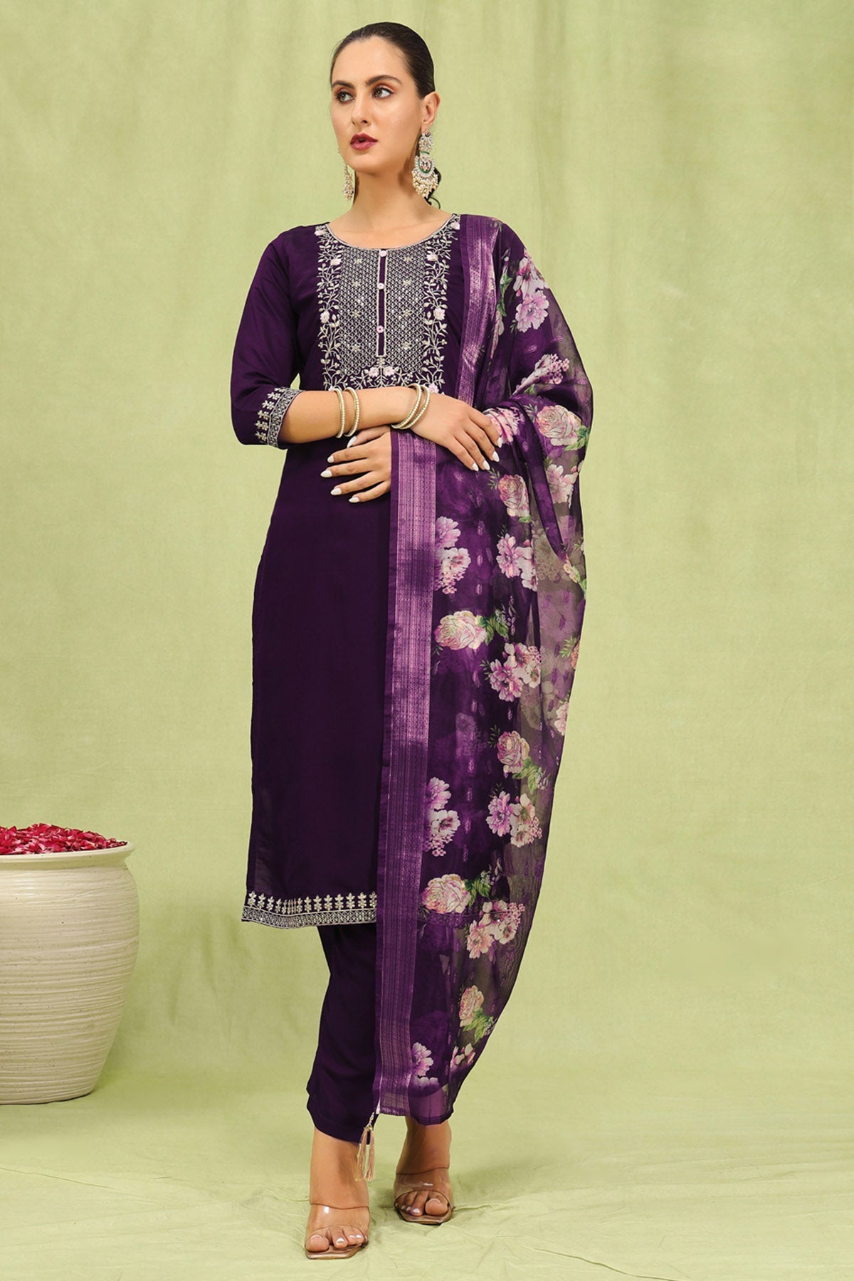 Buy Purple Viscose Silk Kurta Set for women by Aastha Fashion online available at scrollnshops
