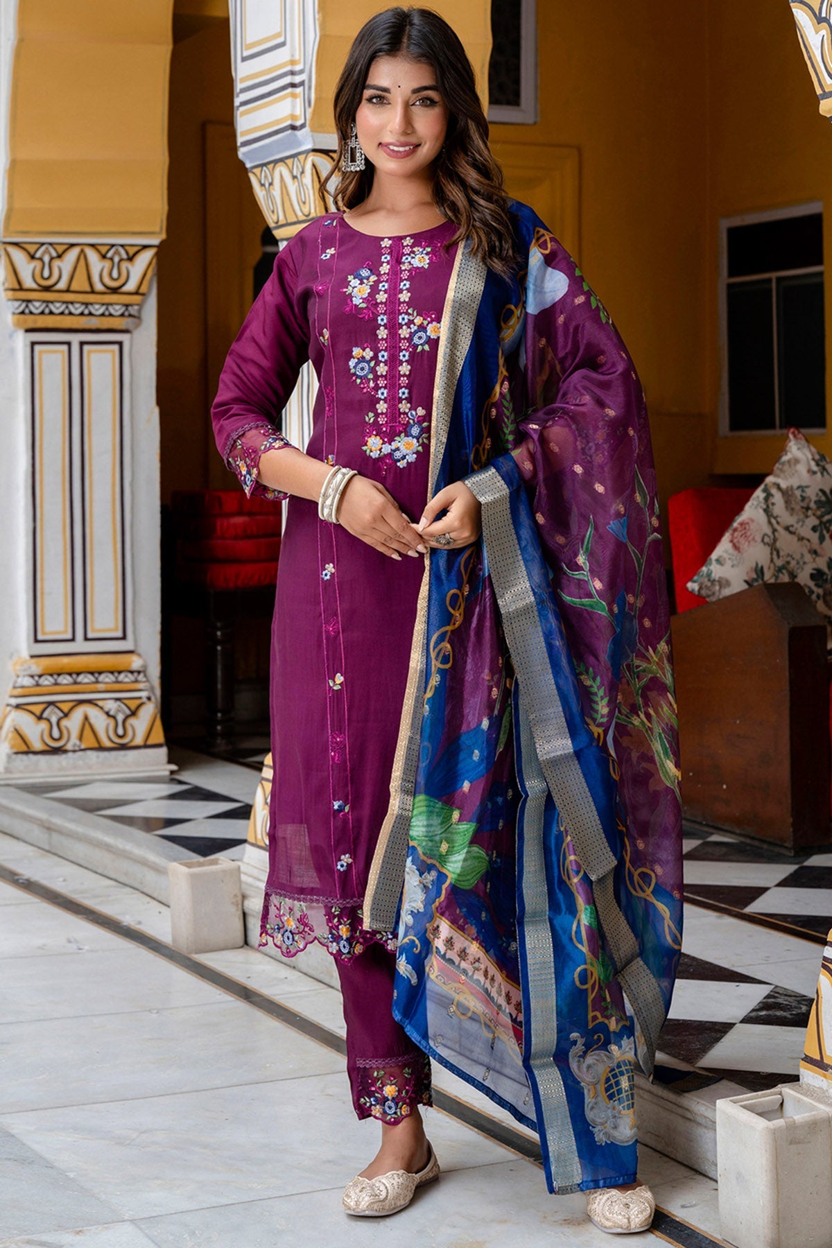 Buy Purple Viscose Yoke Kurta Set for women by Aastha Fashion online available at scrollnshops