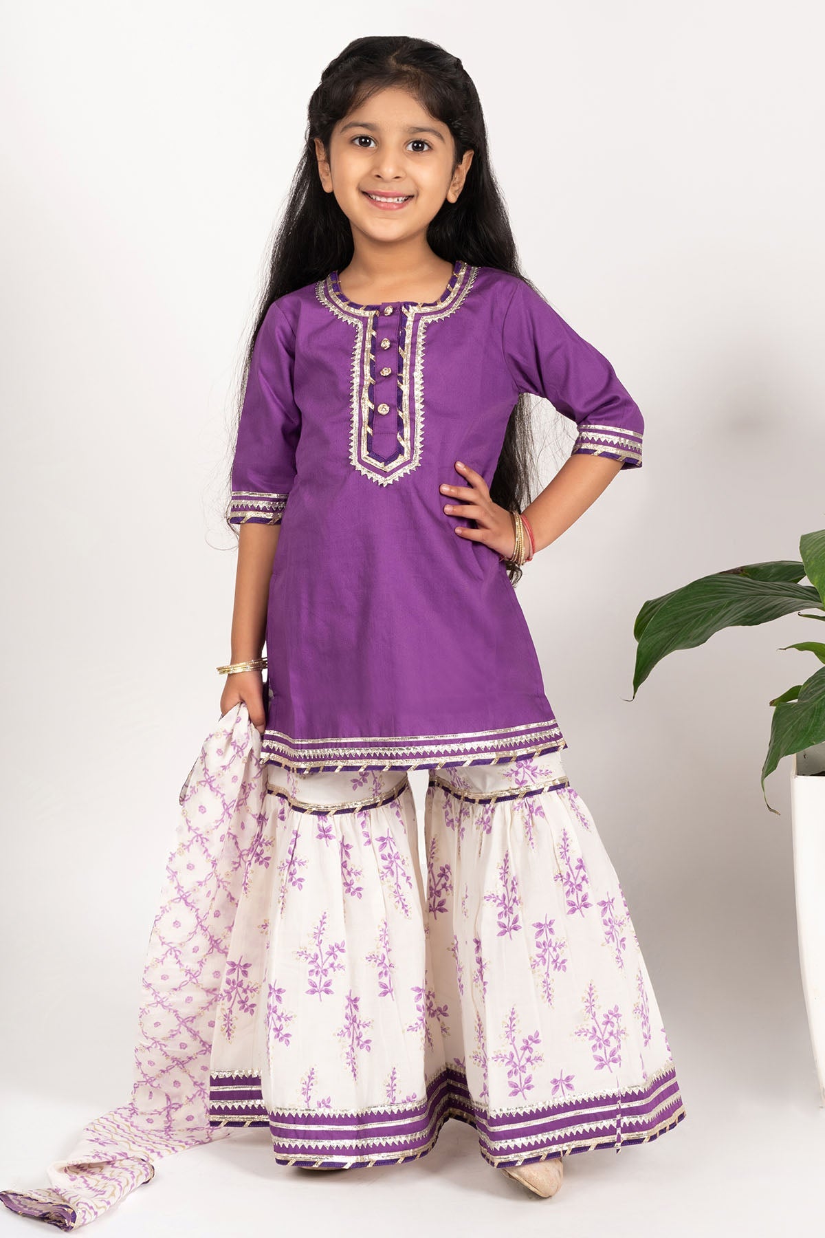 Buy Purple & White Cotton Kurta Set by ViYa for Girls online at ScrollnShops