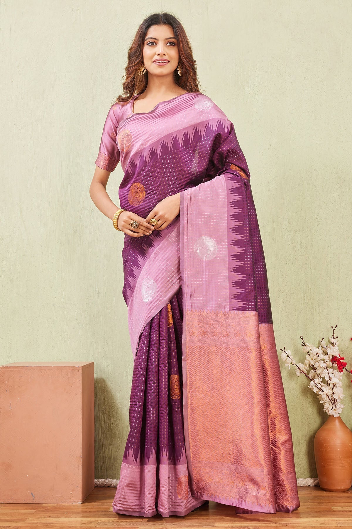 Buy Purple Wine Floral Border Saree for women by Aastha Fashion online available at scrollnshops