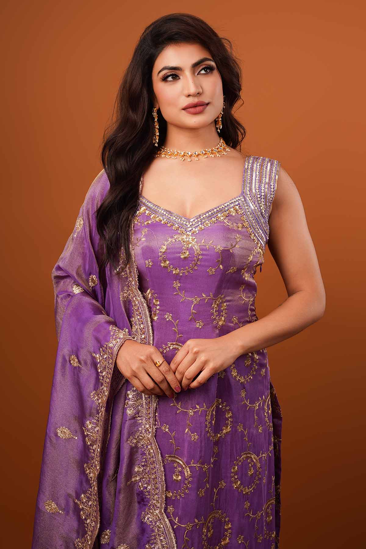 Purple Zardosi Floral Kurta Set