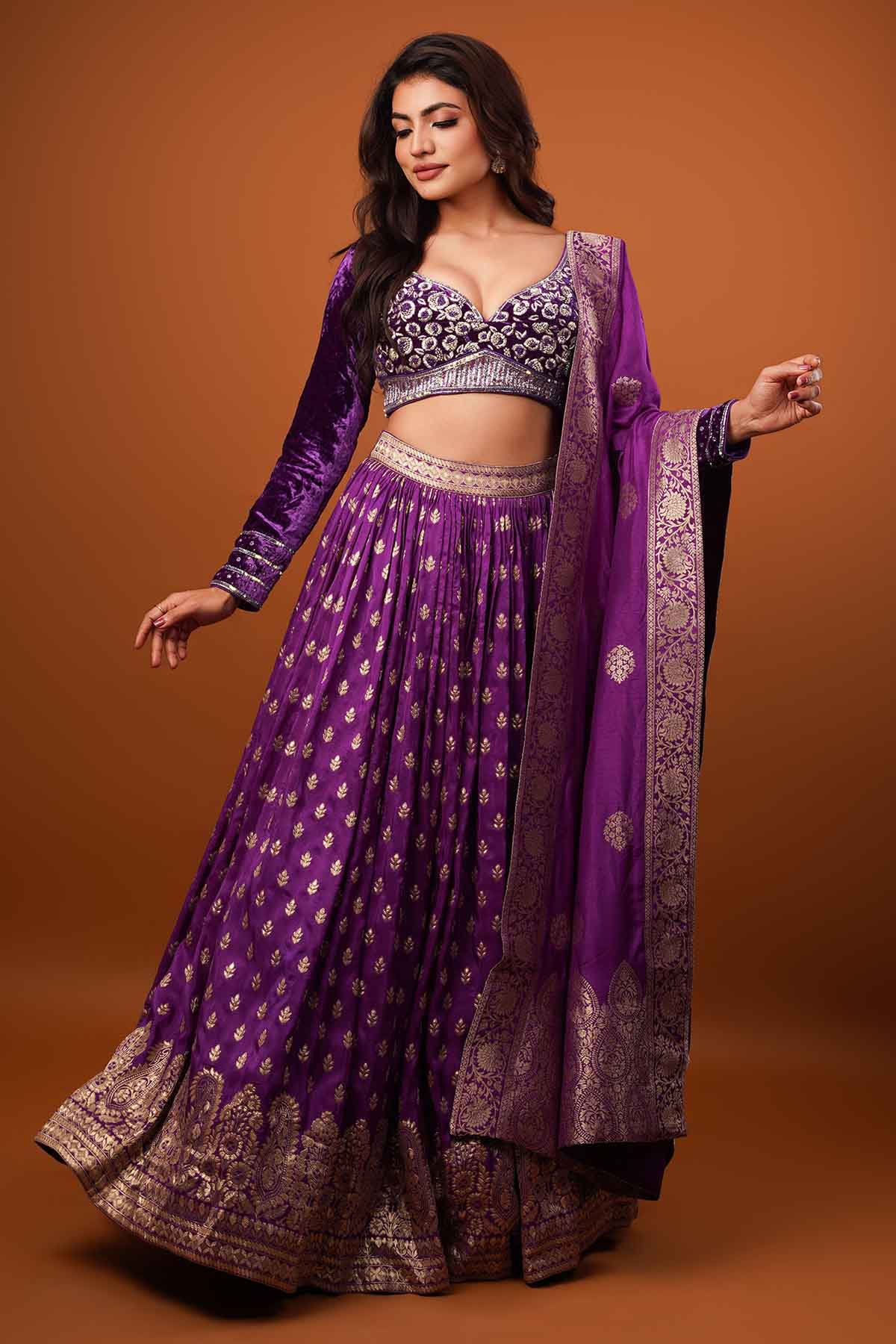 Ajay & Priyanka Purple Zardosi Print Lehenga Set for women online at ScrollnShops