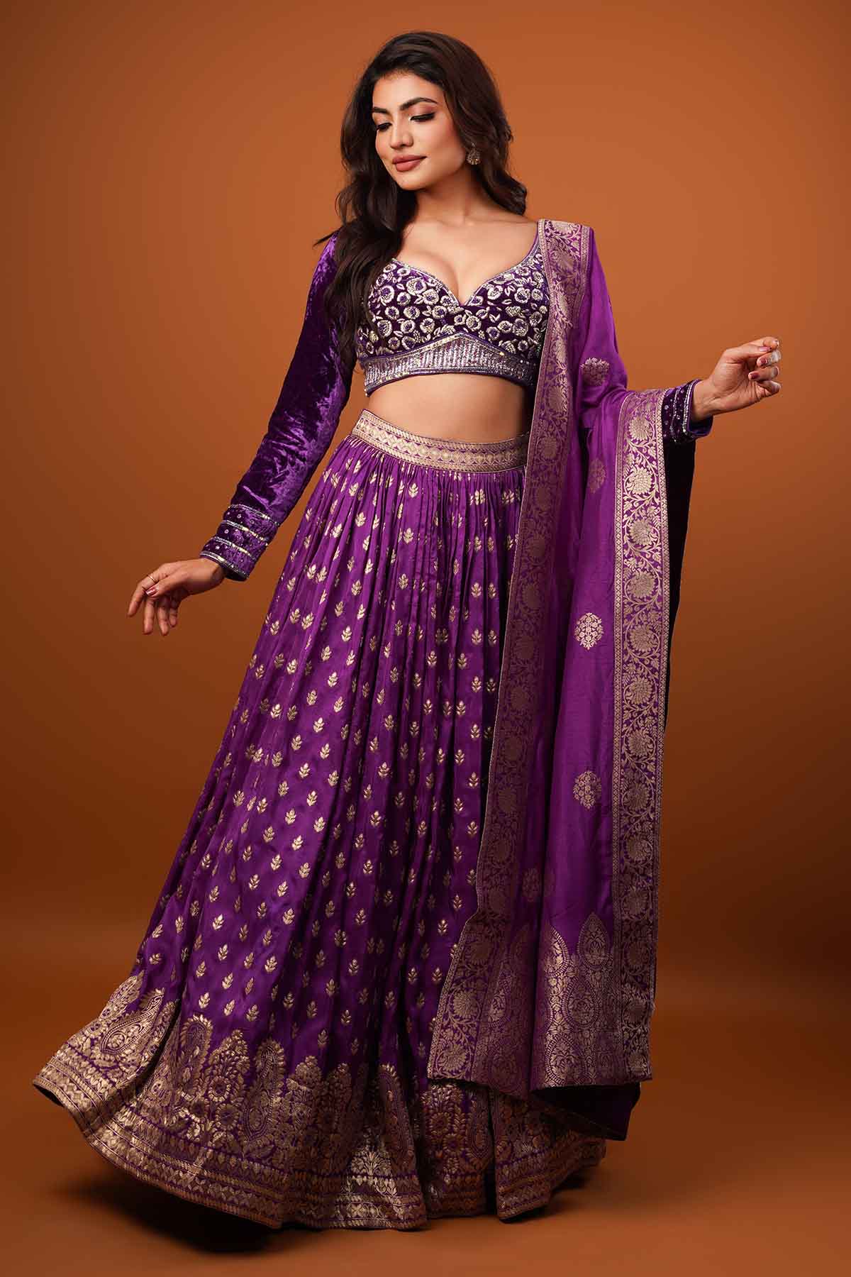 Buy Purple Zardosi Print Lehenga Set Online