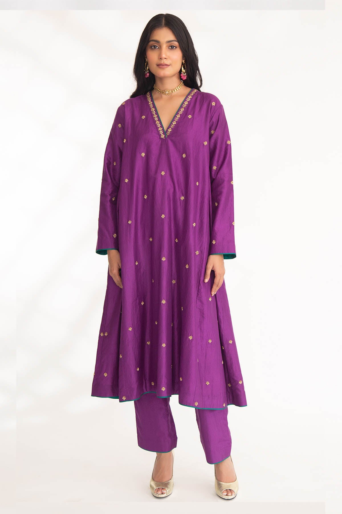 Chhaya Mehrotra Purple Zardozi Flared Kurta Set for women online at ScrollnShops