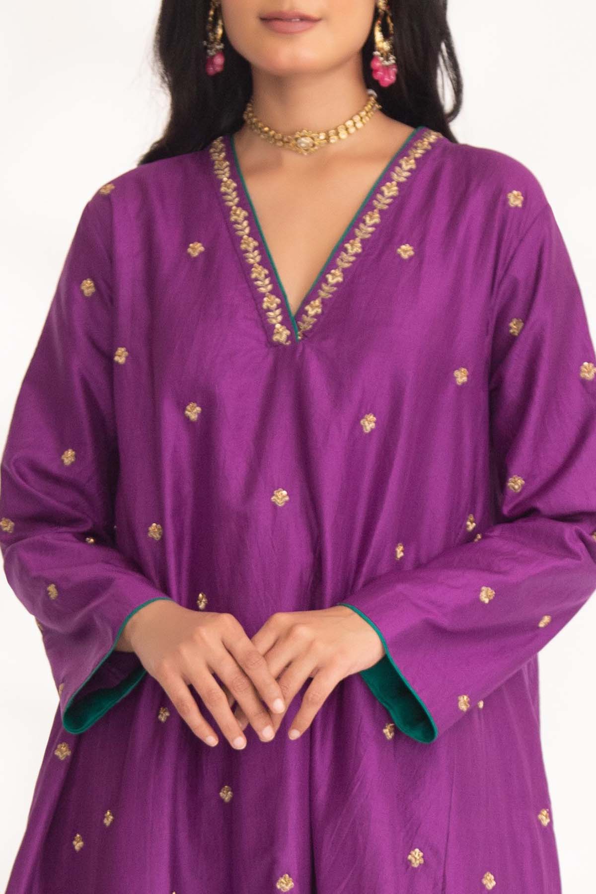 Purple Zardozi Flared Kurta Set
