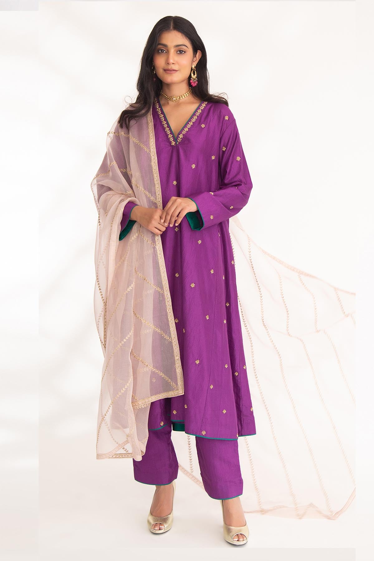 Purple Zardozi Flared Kurta Set