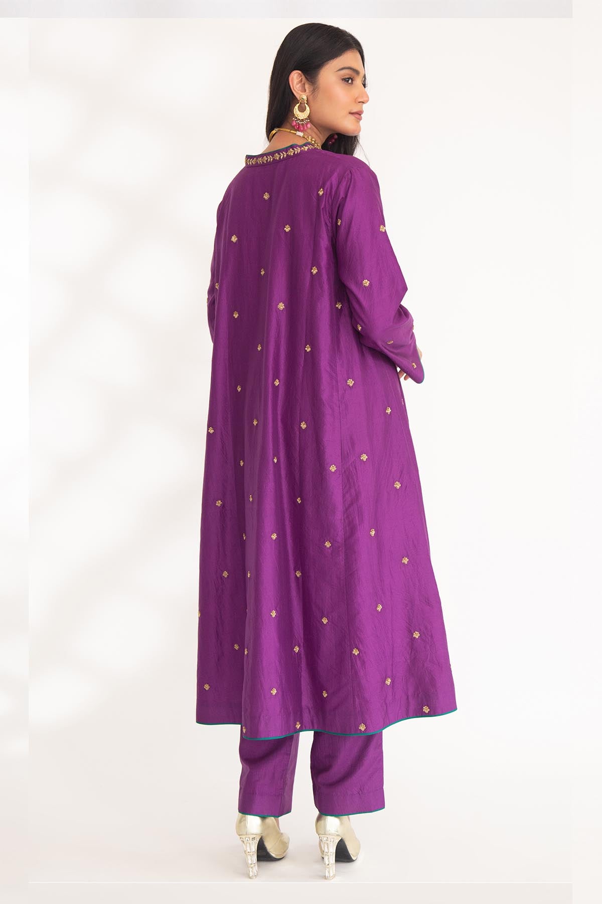 Purple Zardozi Flared Kurta Set