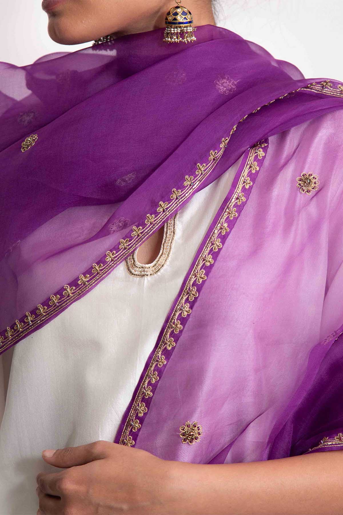 Purple Zardozi Floral Dupatta