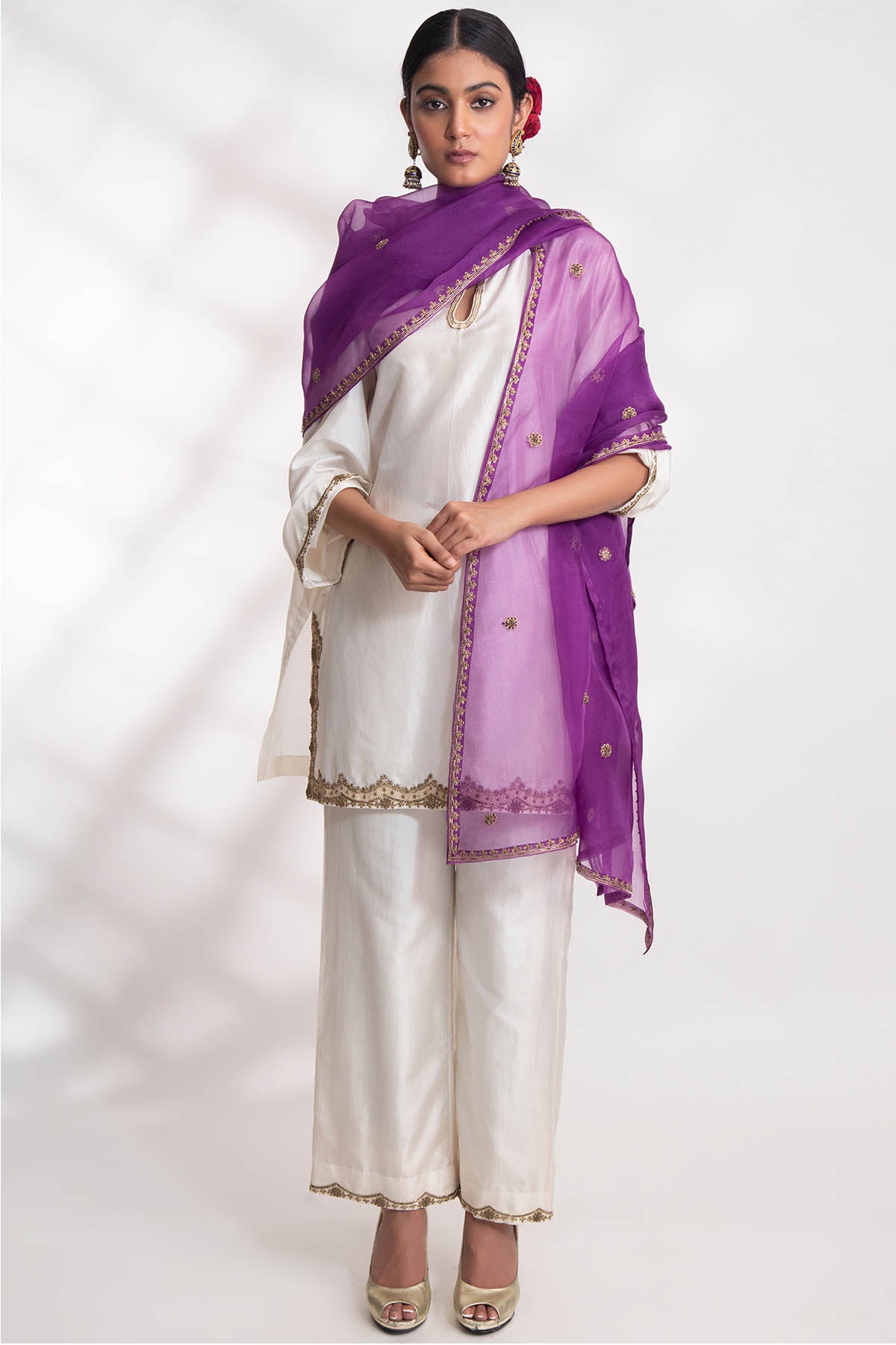 Purple Zardozi Floral Dupatta
