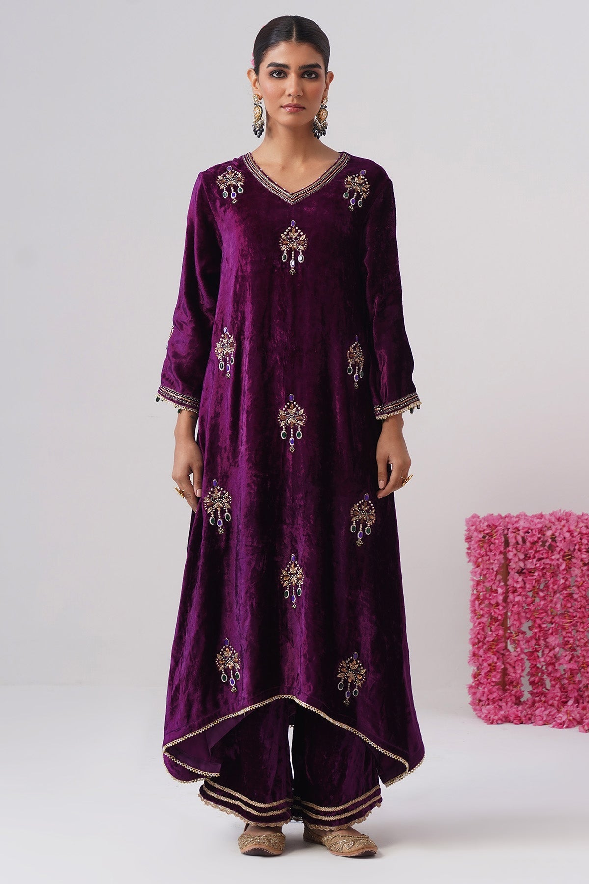 Buy Purple Zardozi Kurta And Pants for women by Ugna by Unnati online available at scrollnshops