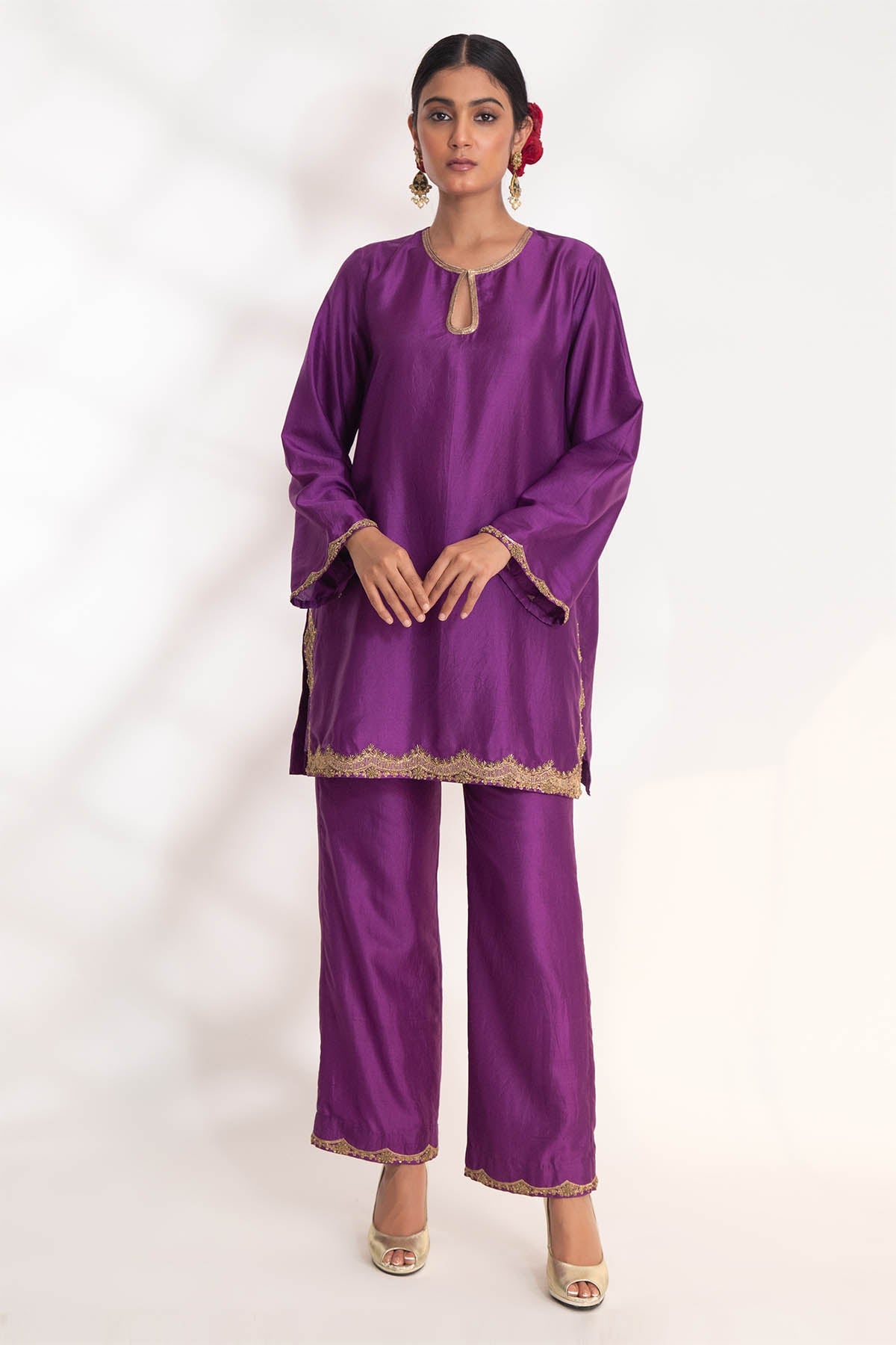 Chhaya Mehrotra Purple Zardozi Short Kurta Set for women online at ScrollnShops