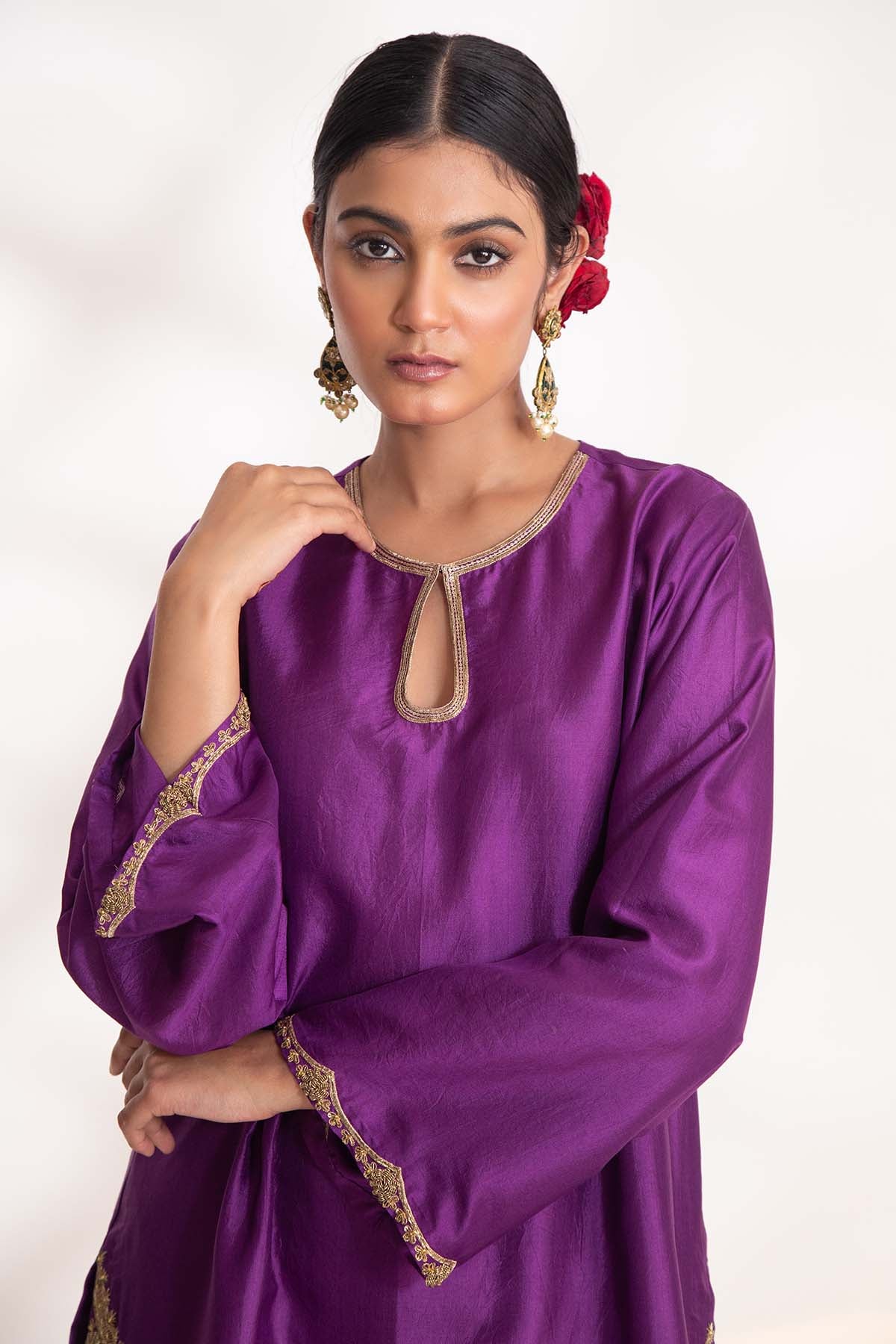 Purple Zardozi Short Kurta Set