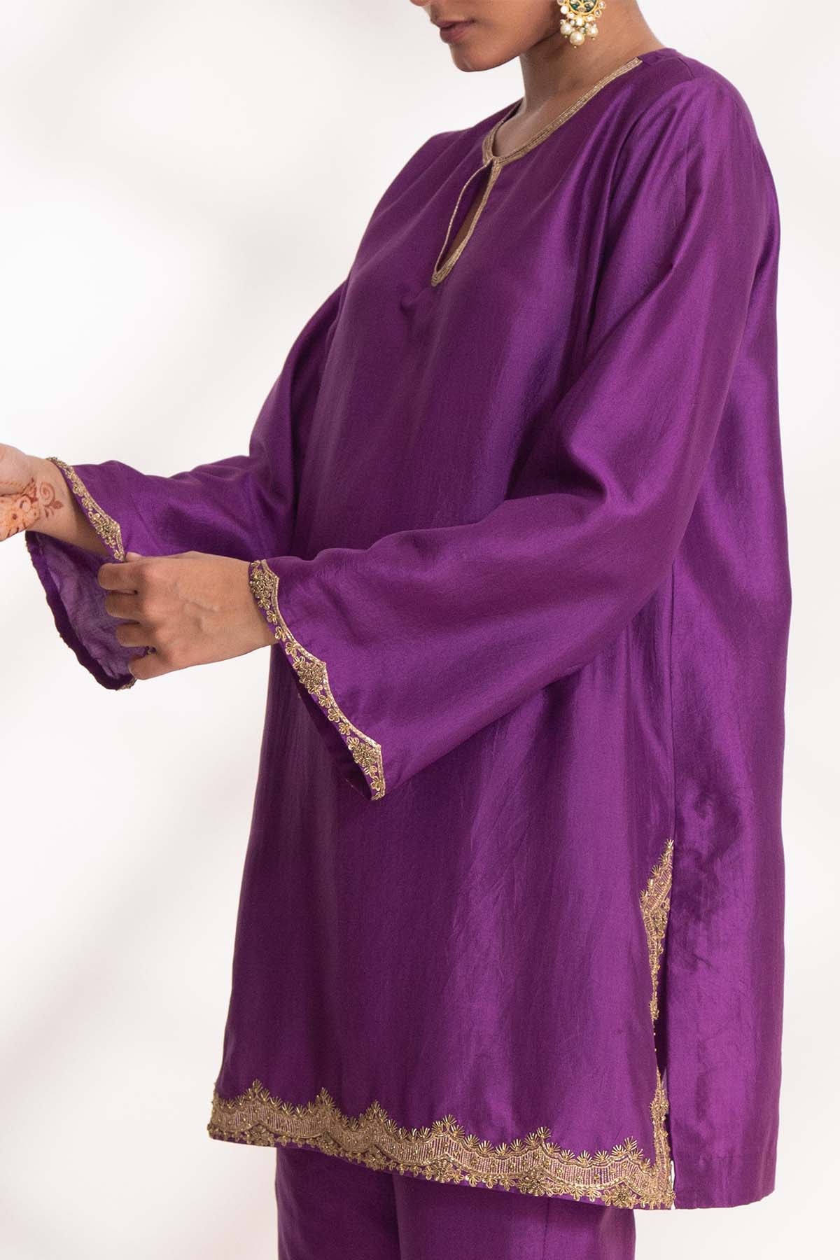 Purple Zardozi Short Kurta Set