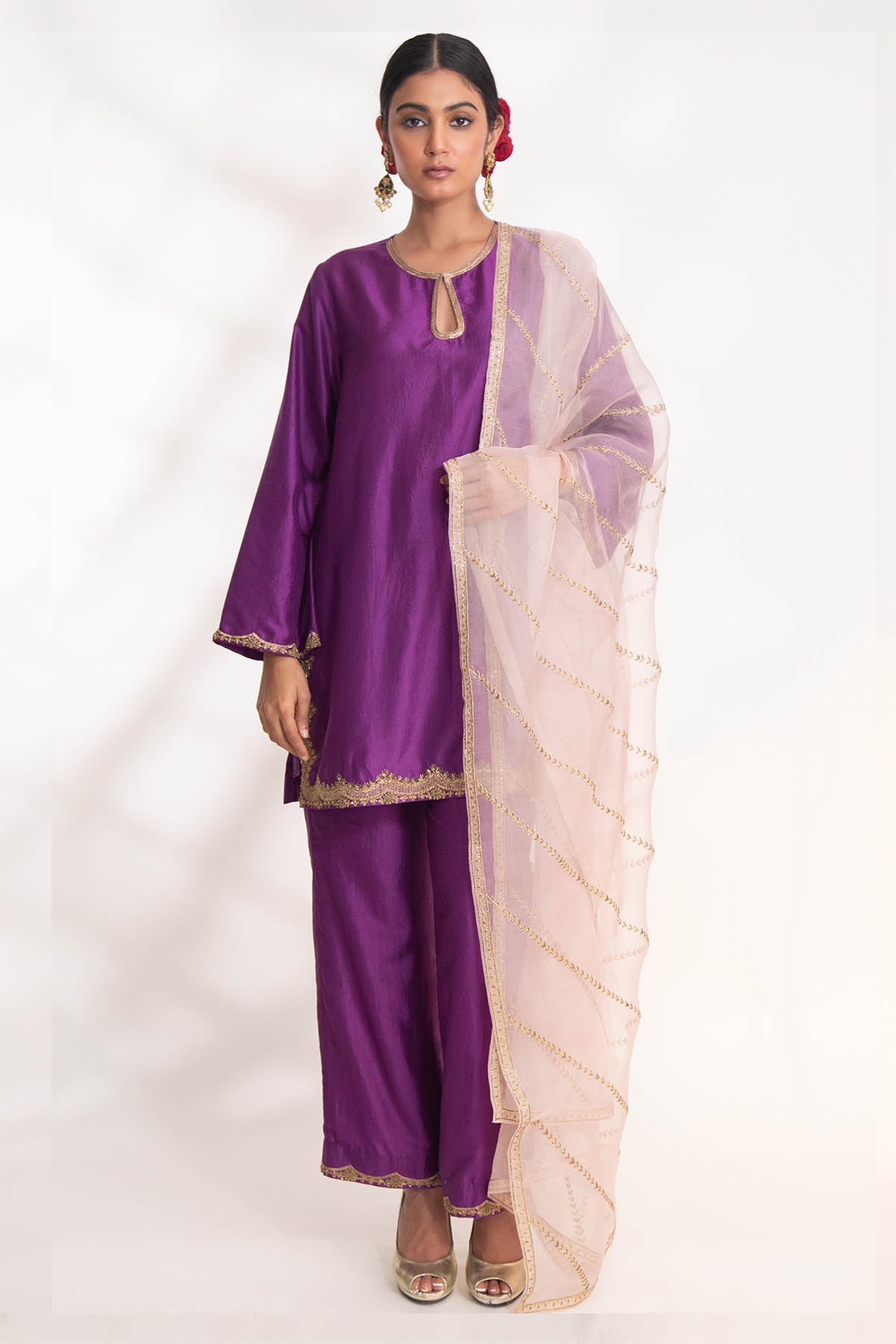 Purple Zardozi Short Kurta Set